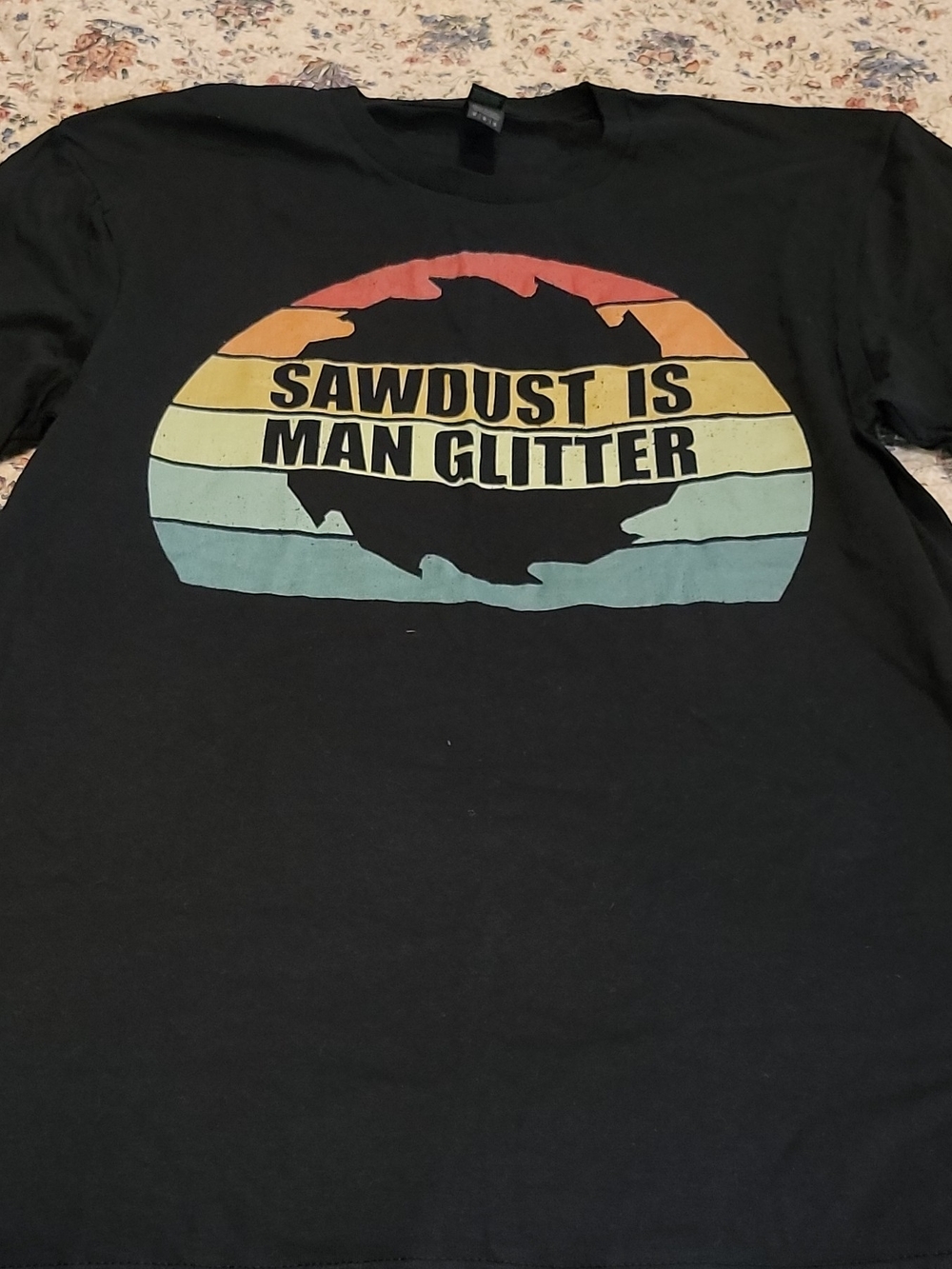 Gildan Black Tee with Retro Sunset 'Sawdust Is Man Glitter' Graphic
